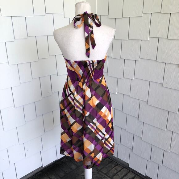 MOULINETTE SOEURS for ANTHROPOLOGIE Women's Purple Multi Plaid Halter Dress sz 2 - Picture 3 of 4